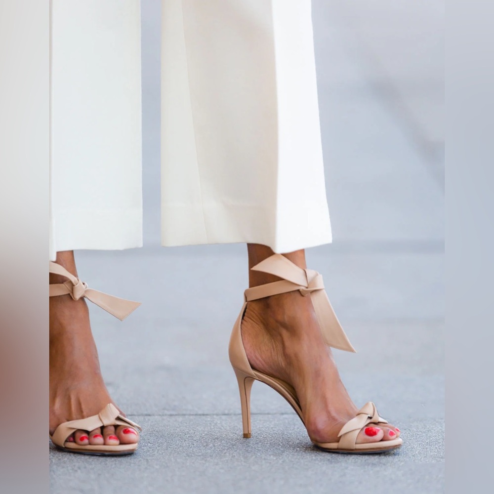 Alexandre Birman Beige Nude Leather Clarita Bow Stiletto Heels (Size 38)